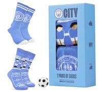 Manchester City F.C. - Confezione da 2 paia di calzini lunghi al polpaccio con mini pallone da calcio, traspiranti, comodi, Blu, 7-12