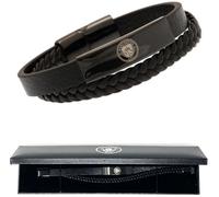 Manchester City FC Nero IP Pelle Bracciale Mcfc Crest Piatto Doppio Regalo Boxed