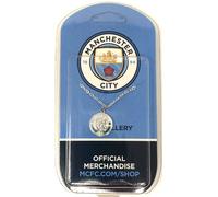 Manchester City FC Placcato Argento Crest Ciondolo & 50CM Lungo Catenina Mcfc