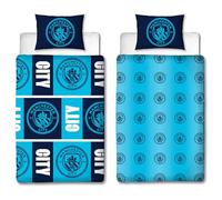 Manchester City FC Set Copripiumino Singolo Ufficiale | Design Flashy | Copripiumino Reversibile Blu 2 Lati, Merchandise Ufficiale Incluso Federe Coordinati | Polcotone