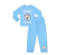 MANCHESTER CITY Football Club, pigiama lungo da uomo e bambino, con scritta "Merry Christmas", Blu, 9-10 Years