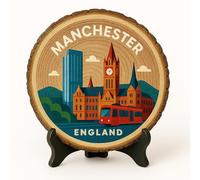 Manchester Souvenir Display - Fetta di legno da tavolo, souvenir Inghilterra per i fan del patrimonio industriale