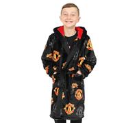 Manchester United Accappatoio ufficiale F.C., in pile, con cappuccio, per bambini, Nero , 5-6 Years