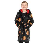 Manchester United F.C. Accappatoio ufficiale in pile con cappuccio per bambini, Nero , 12-13 Anni