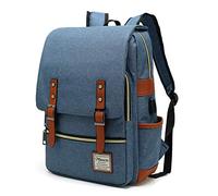 Mancio Zaino sottile vintage per computer portatile, per donne, uomini, per viaggi, università, parchi, adatto per notebook fino a 15,6 pollici, blu