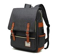 Mancio Zaino vintage per computer portatile con porta di ricarica USB, sottile e resistente agli strappi, per viaggi, università, zaino unisex, adatto per notebook fino a 15,6 pollici, nero