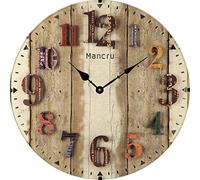 Mancru Orologio da Parete Vintage in Legno Grande Rotondo - Silenzioso, Non Ticchettio, Quarzo - Spessore 1CM, Shabby Chic, Decorazione 10-40CM
