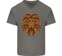 Mandala Arte Leone Uomo Scollo A V Cotone T-Shirt