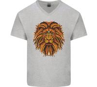 Mandala Arte Leone Uomo Scollo A V Cotone T-Shirt