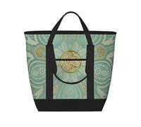 Mandala celtico verde salvia e oro,Borsa porta pranzo grande capacità isolata per donne e uomini, lavoro, picnic, viaggi