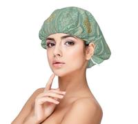 Mandala celtico verde salvia e oro,Cuffia da notte in raso per adulti - Cuffia da notte elastica per donna, copricapelli per la notte