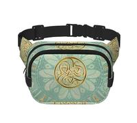 Mandala celtico verde salvia e oro, Marsupio quadrato a doppio strato, borsa da viaggio, marsupio casual
