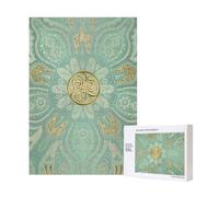 Mandala celtico verde salvia e oro,Puzzle in legno da 300 pezzi per adulti e adolescenti