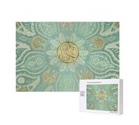 Mandala celtico verde salvia e oro,Puzzle in legno da 300 pezzi per famiglie, per adulti e adolescenti, decorazioni per la casa