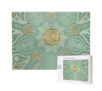 Mandala celtico verde salvia e oro,Puzzle in legno da 500 pezzi, gioco di famiglia, puzzle per adulti e adolescenti, decorazioni per la casa