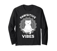 Mandala con gattino in meditazione Pawsitive Vibes Cat Mamme e papà Maglia a Manica