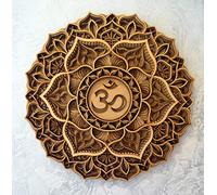 Mandala di Legno Chakra della Corona Casa Decor Elegante Appartamento Arte Muraria Cucina Colorata Impiccagion Spirituale Yoga Meditazione Simboli Sacri (45 x 45cm, Natural)