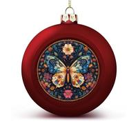Mandala Farfalla Fiore Pallina di Natale Ornamenti Infrangibili Appesi Palline di Natale per la decorazione dell'albero di Natale Rosso Palline per albero di Natale per feste