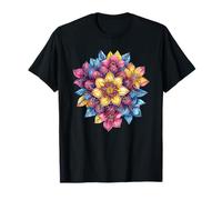 Mandala Floreale Multicolore Vibrante con Petali a Strati Maglietta