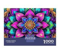 Mandala Flower 1000 pezzi viola geometrico fiore puzzle di cartone premium per appassionati di puzzle adulti antistress tempo tranquillo hobby divertimento al chiuso 52x38 cm/1000 pezzi