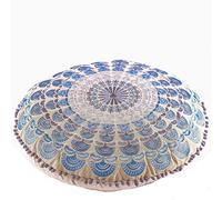 Mandala Life ART Fodera per cuscino da pavimento rotondo bohémien - 60x20 cm - 100% cotone - Custodia pouf per pouf per soggiorno, camera da letto, patio e altro (Blue, 60xm)
