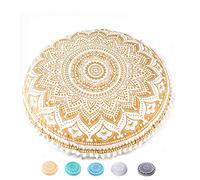Mandala Life ART Fodera per Cuscino da Pavimento Rotondo Bohémien - 75 cm - 100% Cotone - Custodia Pouf per Pouf per Soggiorno, Camera da Letto, Patio e Altro