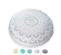 Mandala Life ART Fodera per Cuscino da Pavimento Rotondo Bohémien - 75 cm - 100% Cotone - Custodia Pouf per Pouf per Soggiorno, Camera da Letto, Patio e Altro