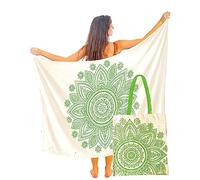 Mandala Life ART Sarong blu da donna, pareo, bikini coperto, telo da spiaggia, gonna avvolgente, arazzo, sciarpa fasciatoio, foulard - rayon di alta qualità, morbido e leggero, Verde mandala, Taglia