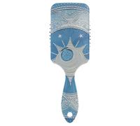 Mandala Luna e Star Shapes Bianco Azzurro amichevole spazzola per capelli uomini Progettato massaggio spazzola per capelli lunghi con manico ergonomico cepillos para cabello