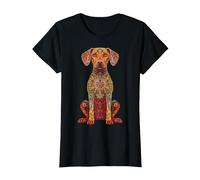 Mandala, Motivo Cane Vizsla Ungherese Maglietta, Donna, Nero, M