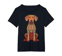 Mandala, Motivo Cane Vizsla Ungherese Maglietta, Donna Plus-Size, Nero, 2X