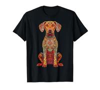 Mandala, Motivo Cane Vizsla Ungherese Maglietta, Uomo, Nero, S