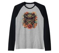 Mandala Owl T-Shirt - Boho Floral Spirit Animal Art Maglia con Maniche Raglan