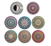 Mańdala - Set di 8 sottobicchieri per bevande in legno, resistenti al calore, antiscivolo, set di sottobicchieri artistici Mańdala, per casa, feste e decorazioni natalizie