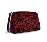 Mandala, trousse per cosmetici, mandala con fiori e foglie ricci, organizer in pelle, borsa per il trucco riutilizzabile, rosso nero, S, Rosso Nero_4, Taglia unica, Beauty Case
