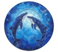 Mandala Two Whales 1000 Piece Round Jigsaw Puzzles for Adults Animal Geometric Fun Gear Unique Challenge Games 1000pcs (67.5x67.5cm)