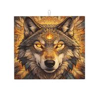 Mandala Wolf - Tappetino scolapiatti da cucina, 40,6 x 45,7 cm | Tappetino assorbente in microfibra per asciugare i piatti, tazze, caffè, bar