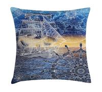Mandalas Explorer Ship Map of The World Steering Wheel Sails Federa per Cuscino Decorativi Copricuscini Comodo Cuscino Copricuscini per Camera da Letto Estate Casa 45X45Cm