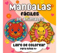 Mandalas fáciles de animales | Libro de colorear para niños: 50 dibujos grandes y simples de cachorros adorables y felices para niños de 4 a 10 años