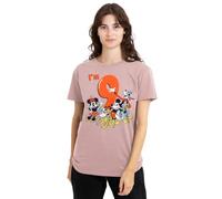 mandarin creative ltd Mickey Mouse Friends Vintage Group 9th Birthday Ladies T Shirt, Pink, Rosa, XL Donna