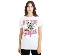 mandarin creative ltd Mickey Mouse Hit The Slopes Ladies T Shirt, White, Bianco, S Donna