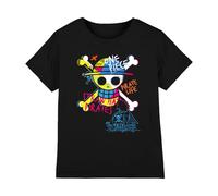 mandarin creative ltd One Piece Jolly Roger Graffiti Kids T Shirt, Nero, 5-6 Anni Bambini e Ragazzi