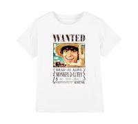 mandarin creative ltd One Piece Luffy Wanted Poster Kids T Shirt, Bianco, 7-8 Anni Bambini e Ragazzi