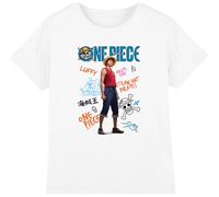 mandarin creative ltd One Piece Rufy Pirate Life Kids T Shirt, Bianco, 7-8 Anni, Bianco, 7-8 Anni