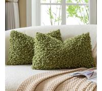 MANDIOO 2 federe per cuscini in finta pelliccia, 30 x 50 cm, colore verde oliva, decorative, in pile Sherpa, per divano, letto, soggiorno