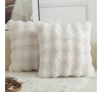 Mandioo Set di 2 Federe per Cuscini Lana Spessa e Peluche Super Morbido Velluto Premium e Pelliccia Imitazione Gattino Copricuscini per Divano Letto Soggiorno 40x40 cm Bianco Panna