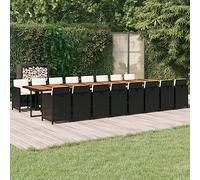 Mandloder 17-TLG. Set da pranzo da giardino in polyrattan nero, 443 x 107 x 74 cm, con cuscino bianco crema, per terrazza, balcone, sala da pranzo, mobili da esterno