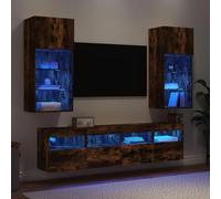 Mandloder 5 LG. Parete con illuminazione a LED, in legno, 200 cm di larghezza totale, mobile TV per soggiorno, moderno centro intrattenimento