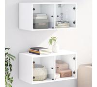 Mandloder Armadi da parete con ante in vetro, set da 2 pezzi, colore bianco, 68,5 x 37 x 35 cm, in legno per cucina, ufficio e garage con molto spazio