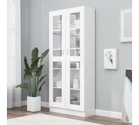 Mandloder Armadio bianco 82,5 x 30,5 x 185,5 cm, in legno con 5 scomparti, ante in vetro, libreria per soggiorno, ufficio, armadietto per conservazione, decorazione